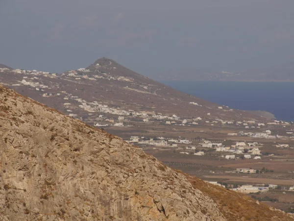 Vista Panoramica Dell Isola Santorini Dalla Cima Del Monte Mesa — Foto Stock