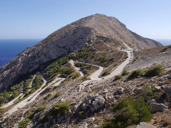 Panoramisch Uitzicht Het Eiland Santorini Vanaf Top Van Mesa Vouno — Stockfoto