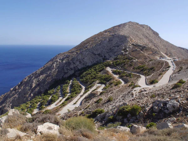 Panoramisch Uitzicht Berg Mesa Vouno Het Eiland Santorini Griekenland — Stockfoto