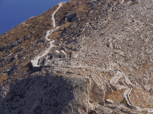 Panoramisch Uitzicht Berg Mesa Vouno Het Eiland Santorini Griekenland — Stockfoto