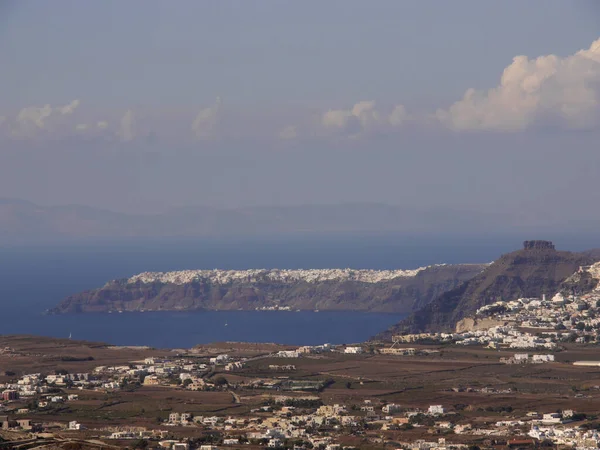 Vista Panorámica Isla Santorini Desde Cima Montaña Mesa Vouno — Foto de Stock