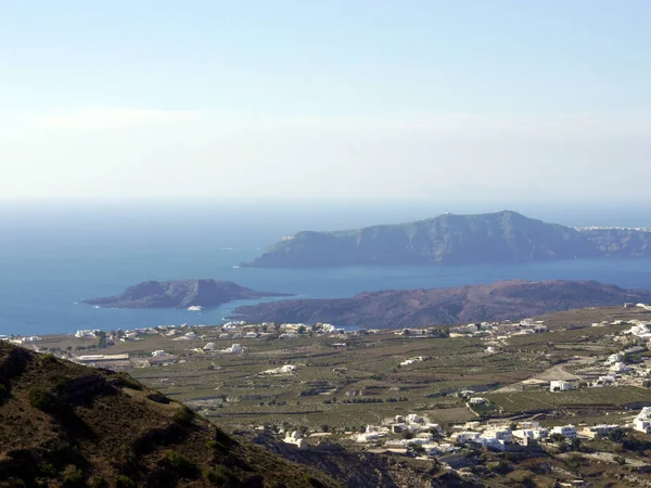 Vista Panorámica Isla Santorini Desde Cima Montaña Mesa Vouno —  Fotos de Stock