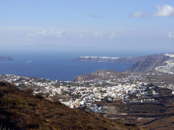 Vue Panoramique Île Santorin Depuis Sommet Montagne Mesa Vouno — Photo