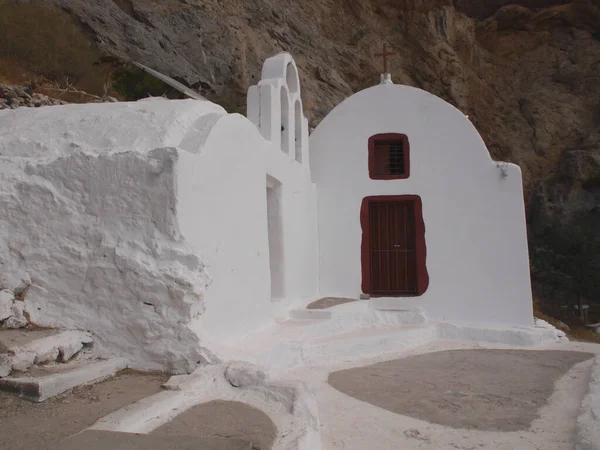 Orthodoxe Kerk Panagia Katefiani Mesa Vouno Berg Santorini Eiland Griekenland — Stockfoto