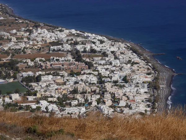 Kamari Village Aerial View Mesa Vouno Mountain Santorini Island Greece — Stock Photo, Image