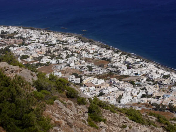 Kamari Village Aerial View Mesa Vouno Mountain Santorini Island Greece — Stock Photo, Image
