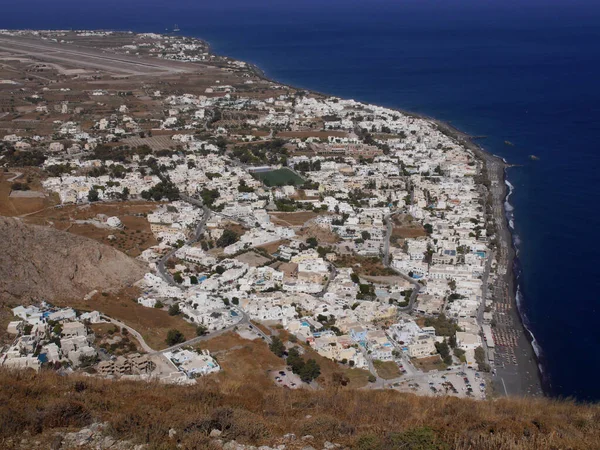 Kamari Village Aerial View Mesa Vouno Mountain Santorini Island Greece — Stock Photo, Image