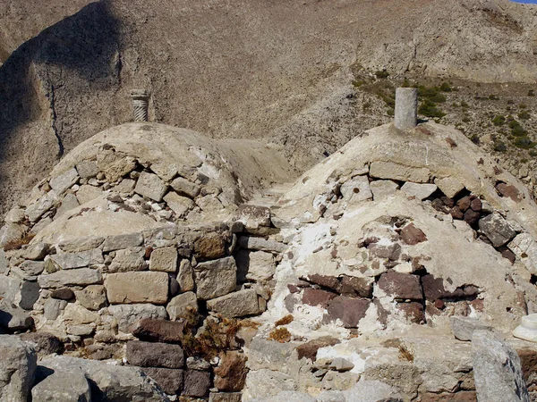 Antica Thira Thera Antica Città Situata Sul Ripido Promontorio Roccioso — Foto Stock