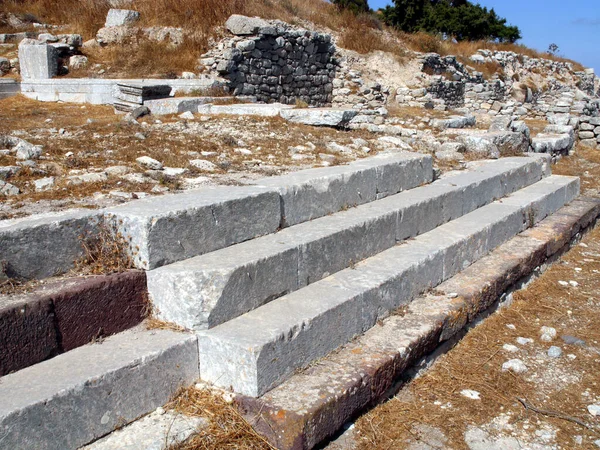 Antigua Thira Thera Una Antigua Ciudad Situada Escarpado Cabo Rocoso — Foto de Stock