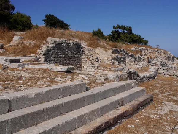 Antigua Thira Thera Una Antigua Ciudad Situada Escarpado Cabo Rocoso —  Fotos de Stock