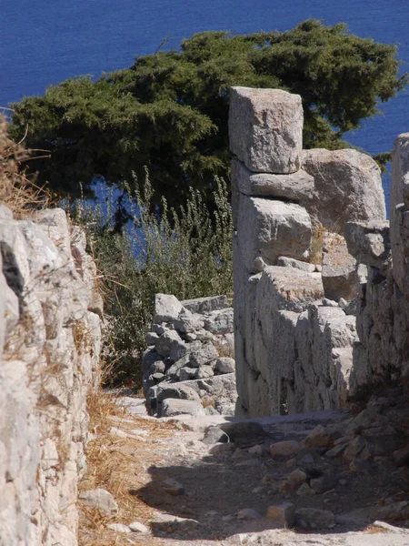 Antica Thira Thera Antica Città Situata Sul Ripido Promontorio Roccioso — Foto Stock