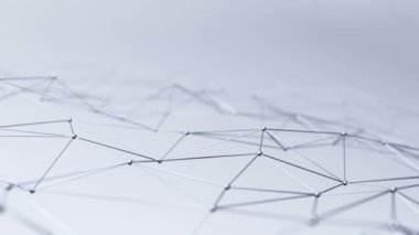 Soyut geometrik çokgen şeklin gri arkaplan üzerindeki nokta ve çizgilerle canlandırılması, dalga ve titreşen ağ yüzeyi kavramı