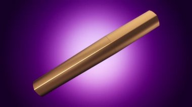 Mor arka planda altın bir şişede maskara açıp döndürmenin animasyonu, pürüzsüz bir döngünün animasyonu.