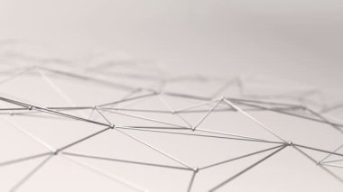 soyut geometrik çokgen şeklin ışık arkaplanı üzerindeki nokta ve çizgilerle canlandırılması, dalga ve titreşen ağ yüzeyi kavramı