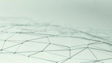 Soyut geometrik çokgen şeklin yeşil arkaplan üzerindeki nokta ve çizgilerle canlandırılması, dalga ve titreşen ağ yüzeyi kavramı