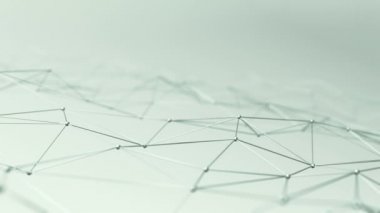 Soyut geometrik çokgen şeklin yeşil arkaplan üzerindeki nokta ve çizgilerle canlandırılması, dalga ve titreşen ağ yüzeyi kavramı