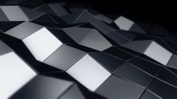 Fond abstrait avec animation de gris ondulant surface polygonale lisse à partir de verre sur fond noir, Animation de boucle sans couture  