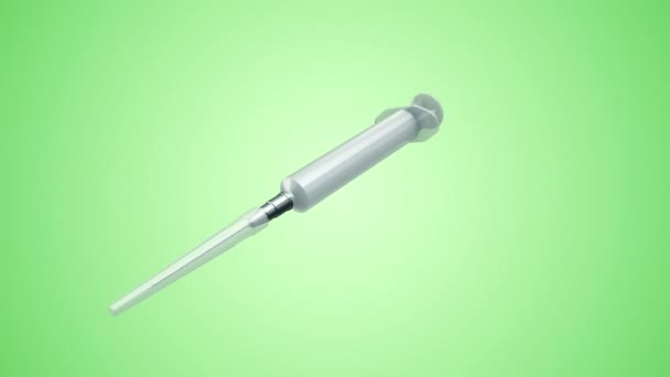Animation Flying Plastic Syringe Action Green Background Animation Seamless Loop — Stock Video