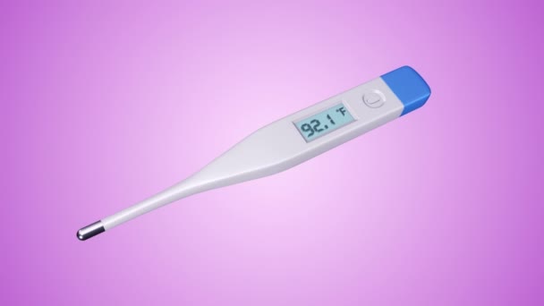 Animering Digital Medicinsk Termometer Med Variabel Temperatur Lila Bakgrund Animation — Stockvideo