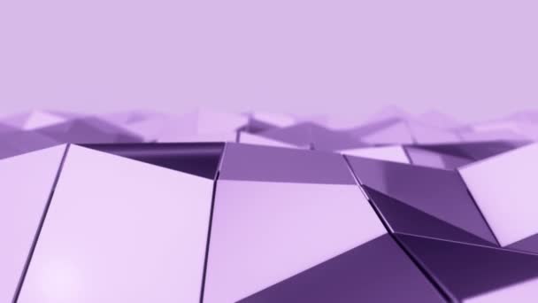 Абстрактний Фон Анімацією Фіолетового Махаючи Гладкою Багатокутною Поверхнею Скла Чорному — стокове відео