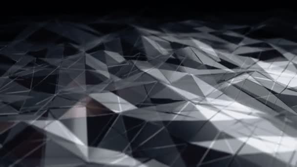 Fond abstrait avec animation de gris ondulant surface polygonale lisse à partir de verre sur fond noir, Animation de boucle sans couture  