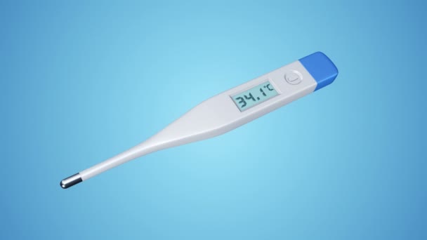 青を背景に温度変化のあるデジタル医療用温度計のアニメーション シームレスループのアニメーション — ストック動画