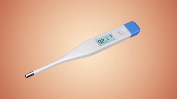 Animering Digital Medicinsk Termometer Med Variabel Temperatur Orange Bakgrund Animation — Stockvideo