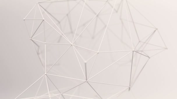 animation de forme géométrique polygonale abstraite avec points de connexion et lignes sur fond beige, concept d'ondulation et surface réseau vibrante 