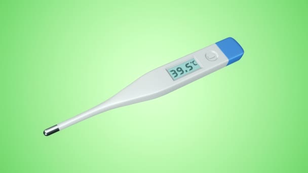 Animation Des Digitalen Medizinischen Thermometers Mit Variabler Temperatur Auf Grünem — Stockvideo