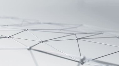 Soyut geometrik çokgen şeklin gri arkaplan üzerindeki nokta ve çizgilerle canlandırılması, dalga ve titreşen ağ yüzeyi kavramı