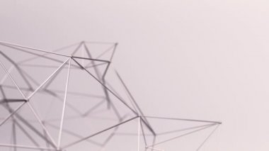 Soyut geometrik çokgen şeklin pembe arkaplan üzerindeki nokta ve çizgilerle canlandırılması, dalga ve titreşen ağ yüzeyi kavramı