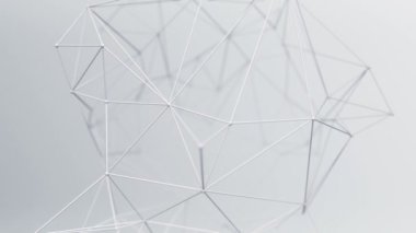 Soyut geometrik çokgen şeklin gri arkaplan üzerindeki nokta ve çizgilerle canlandırılması, dalga ve titreşen ağ yüzeyi kavramı