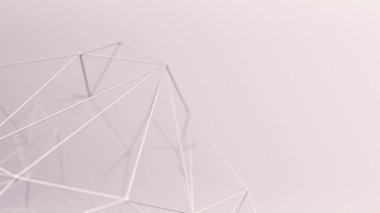 Soyut geometrik çokgen şeklin pembe arkaplan üzerindeki nokta ve çizgilerle canlandırılması, dalga ve titreşen ağ yüzeyi kavramı