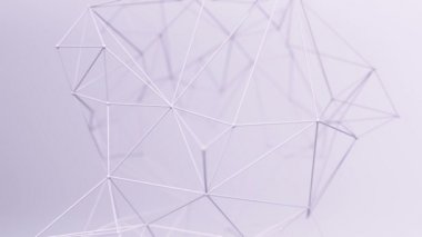 Soyut geometrik çokgen şeklin mor arkaplan üzerindeki nokta ve çizgilerle canlandırılması, dalga ve titreşen ağ yüzeyi kavramı