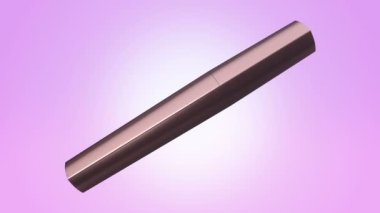 Mor arka planda bronz bir şişede rimel açıp döndürme animasyonu, pürüzsüz bir döngünün animasyonu.