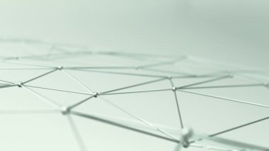 Soyut geometrik çokgen şeklin yeşil arkaplan üzerindeki nokta ve çizgilerle canlandırılması, dalga ve titreşen ağ yüzeyi kavramı