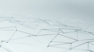 soyut geometrik çokgen şeklin ışık arkaplanı üzerindeki nokta ve çizgilerle canlandırılması, dalga ve titreşen ağ yüzeyi kavramı