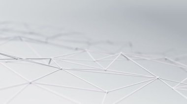 Soyut geometrik çokgen şeklin gri arkaplan üzerindeki nokta ve çizgilerle canlandırılması, dalga ve titreşen ağ yüzeyi kavramı