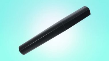 Yeşil arka planda siyah şişede maskara açıp döndürmenin animasyonu, pürüzsüz döngünün animasyonu.