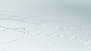 Soyut geometrik çokgen şeklin gri arkaplan üzerindeki nokta ve çizgilerle canlandırılması, dalga ve titreşen ağ yüzeyi kavramı