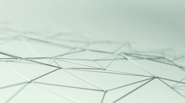 Soyut geometrik çokgen şeklin yeşil arkaplan üzerindeki nokta ve çizgilerle canlandırılması, dalga ve titreşen ağ yüzeyi kavramı