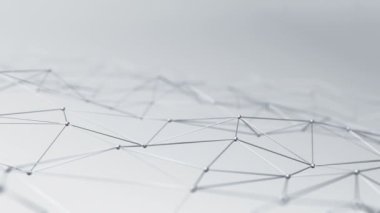 Soyut geometrik çokgen şeklin gri arkaplan üzerindeki nokta ve çizgilerle canlandırılması, dalga ve titreşen ağ yüzeyi kavramı