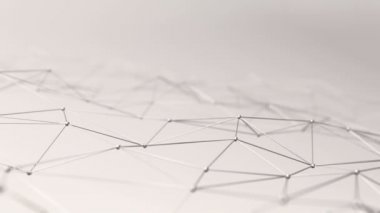 soyut geometrik çokgen şeklin ışık arkaplanı üzerindeki nokta ve çizgilerle canlandırılması, dalga ve titreşen ağ yüzeyi kavramı