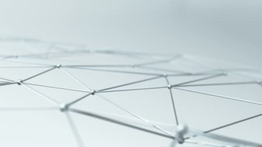soyut geometrik çokgen şeklin ışık arkaplanı üzerindeki nokta ve çizgilerle canlandırılması, dalga ve titreşen ağ yüzeyi kavramı