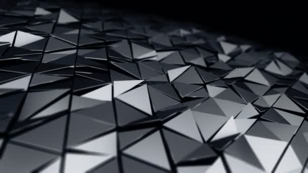 灰色波状光滑多边形表面在黑色背景玻璃上动画的抽象背景 无缝回路动画 — 图库视频影像