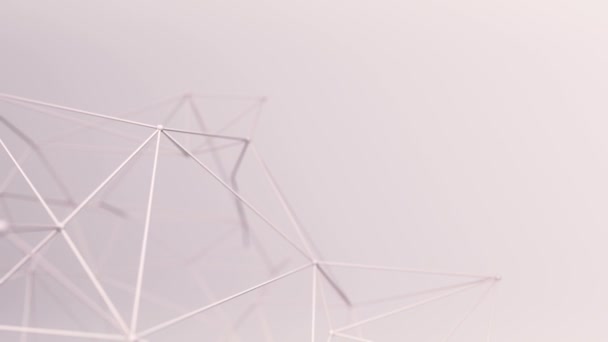 animation de forme géométrique polygonale abstraite avec points de connexion et lignes sur fond rose, concept d'ondulation et surface réseau vibrante 