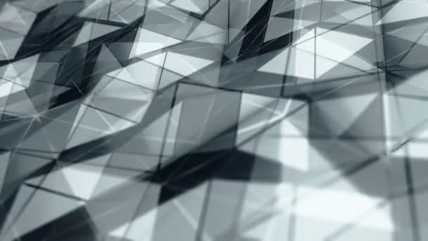 灰色波状光滑多边形表面在黑色背景玻璃上动画的抽象背景 无缝回路动画 — 图库视频影像