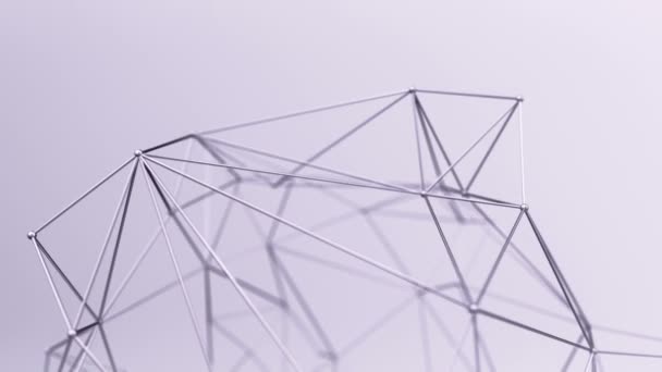 紫色の背景に点と線を結ぶ抽象的な幾何学的多角形のアニメーション 手を振って振動するネットワーク表面の概念 — ストック動画