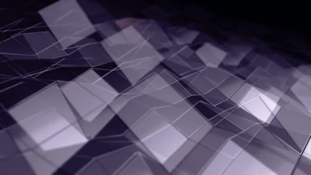 Абстрактный Фон Анимацией Фиолетовой Плетеной Гладкой Полигональной Поверхности Стекла Чёрном — стоковое видео