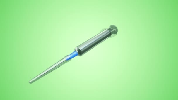 Animation Flying Plastic Syringe Action Green Background Animation Seamless Loop — Stock Video